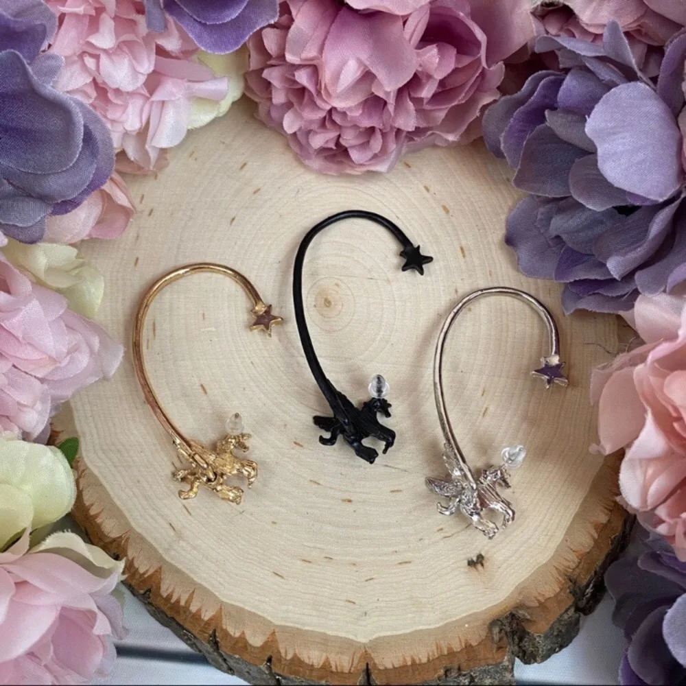 Unicorn Pegasus Silver Pierced Earring wEar-Cuff Shooting Star Festival